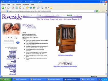 FIGURA 473 -	P&Aacute;GINAS DA RIVERSIDE FURNITURE NA INTERNET, MOSTRANDO ARM&Aacute;RIO MULTI-USO - ROUPEIRO / SUPORTE DE TV  (EUA, 2004)