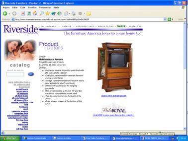 FIGURA 473 -	P&Aacute;GINAS DA RIVERSIDE FURNITURE NA INTERNET, MOSTRANDO ARM&Aacute;RIO MULTI-USO - ROUPEIRO / SUPORTE DE TV  (EUA, 2004)